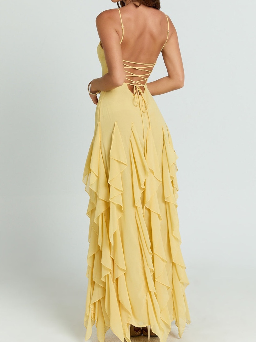 REVOLVE Yellow Spaghetti-Strap Ruffle Maxi Dress - Picture 5 of 12